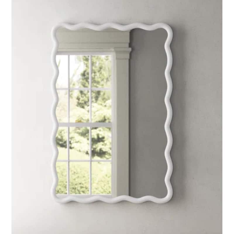 40" x 28" Modern Solid Wood Wavy Rectangle Wall Decor Mirror