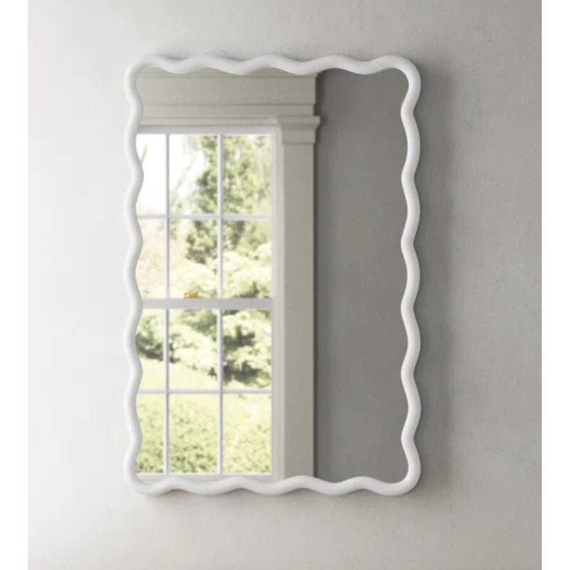 Solid Wood Wavy Rectangle Mirror - Natural Wood, Modern Decor for Home - White