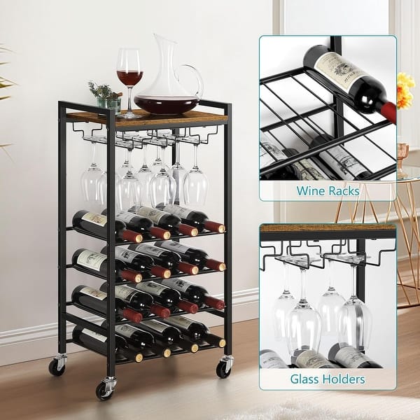 Wine Rack Cart with Wheels 16 Bottles Wine Bottle Holder - Bed Bath &  Beyond - 40964593