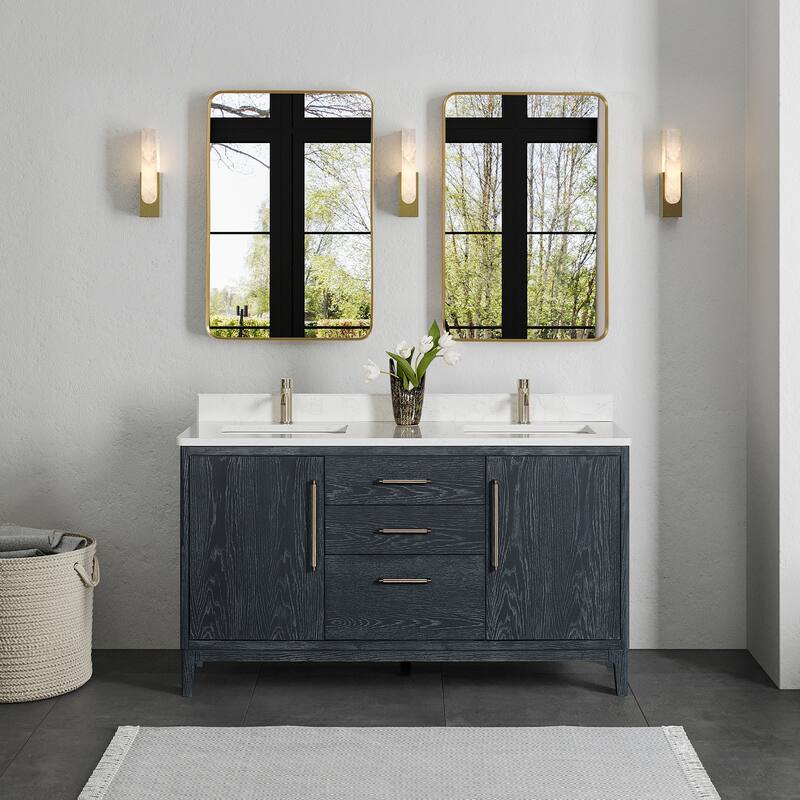 Gara Double Bath Vanity with Composite Stone Top without Mirror - 60in. - Washed Blue