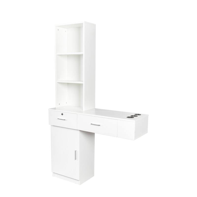 Modern Simple Hair Desk,Multi-Layer Storage with Mirrored Desk and 2 Drawers,Open Shelf