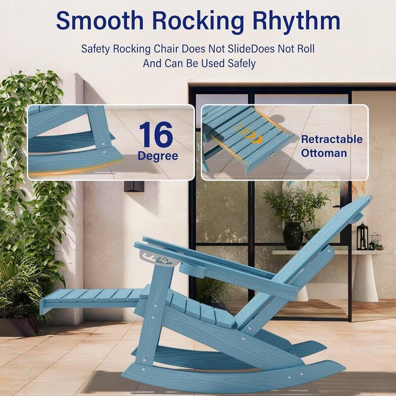 WINSOON HIPS Outdoor Rocking Chair with Adjustable Backrest and Retractable Ottoman-Set of 2