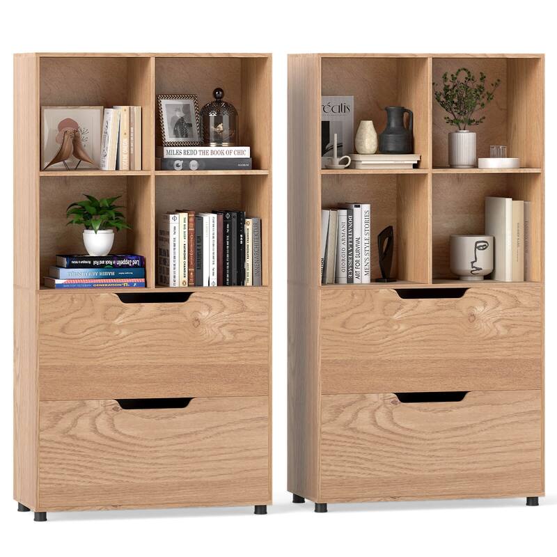 Costway 2PCS 51” 5-Tier 4-Cube Bookcase with 2 Drawers for Living - See Details
