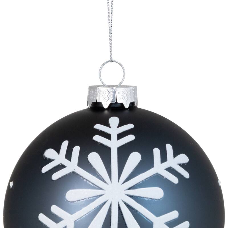 6 Gray White Snowflake Glass Christmas Ball Ornaments 4" (101mm)