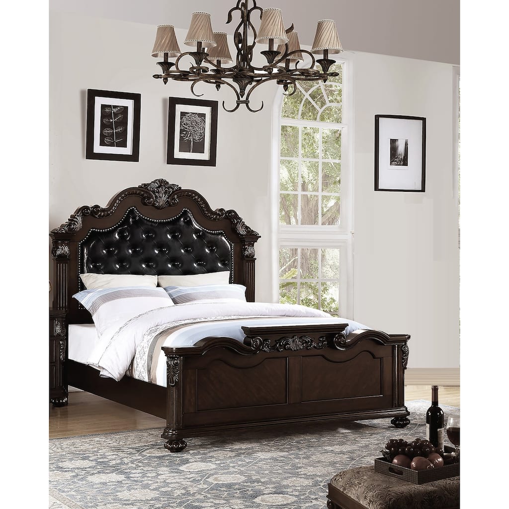 Traditional Style 1pc Bed Set Tufted headboard Nailhead Trim Antique Cherry Finish
