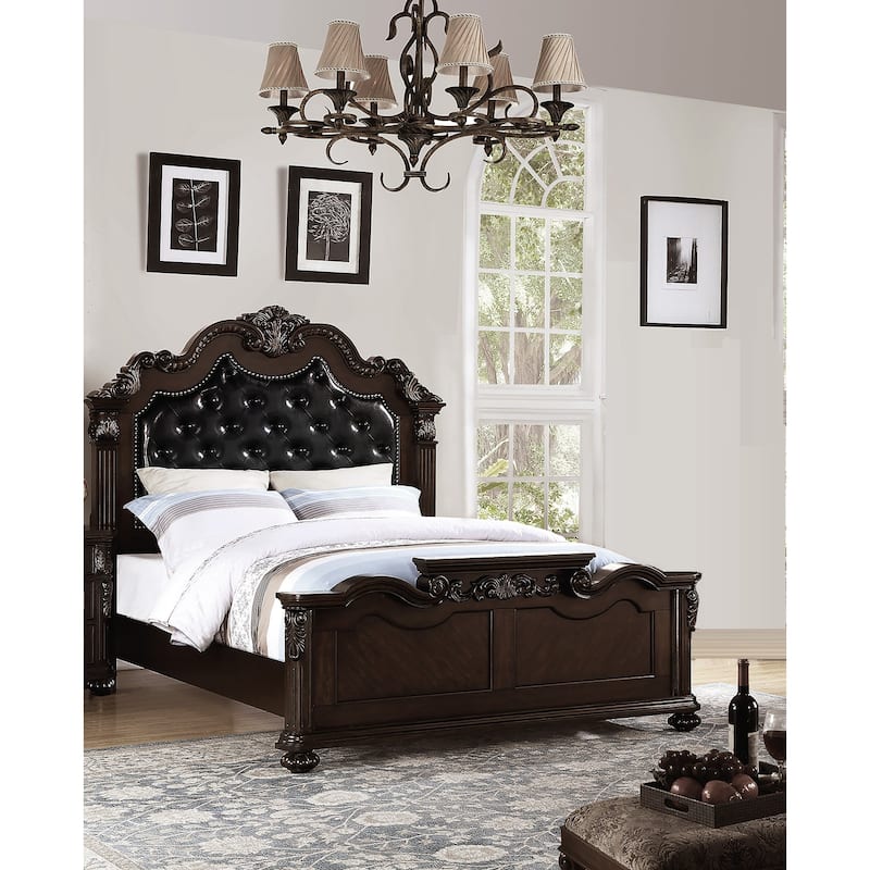 Traditional Style Bed Set Ornated Headboard Bun Feet Antique Cherry Finish