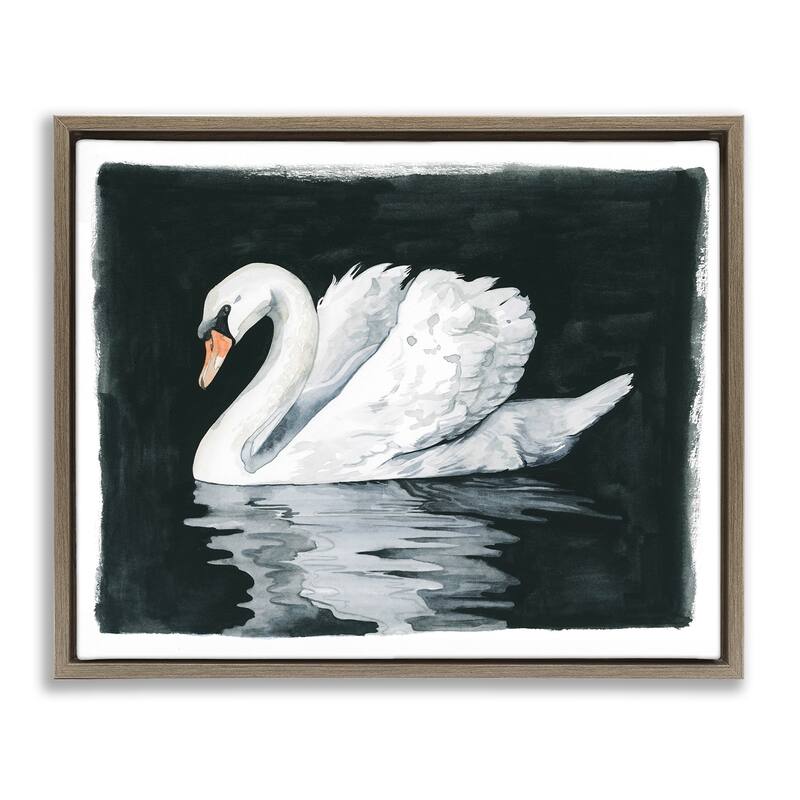 Stupell Beautiful Swan Black Reflection Floater Canvas Wall Art by Grace Popp - 31 x 25 - Brown