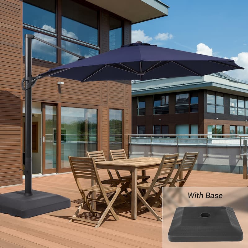 BONOSUKI 11FT Cantilever Patio Offset Umbrella With a Weight Base - Navy Blue