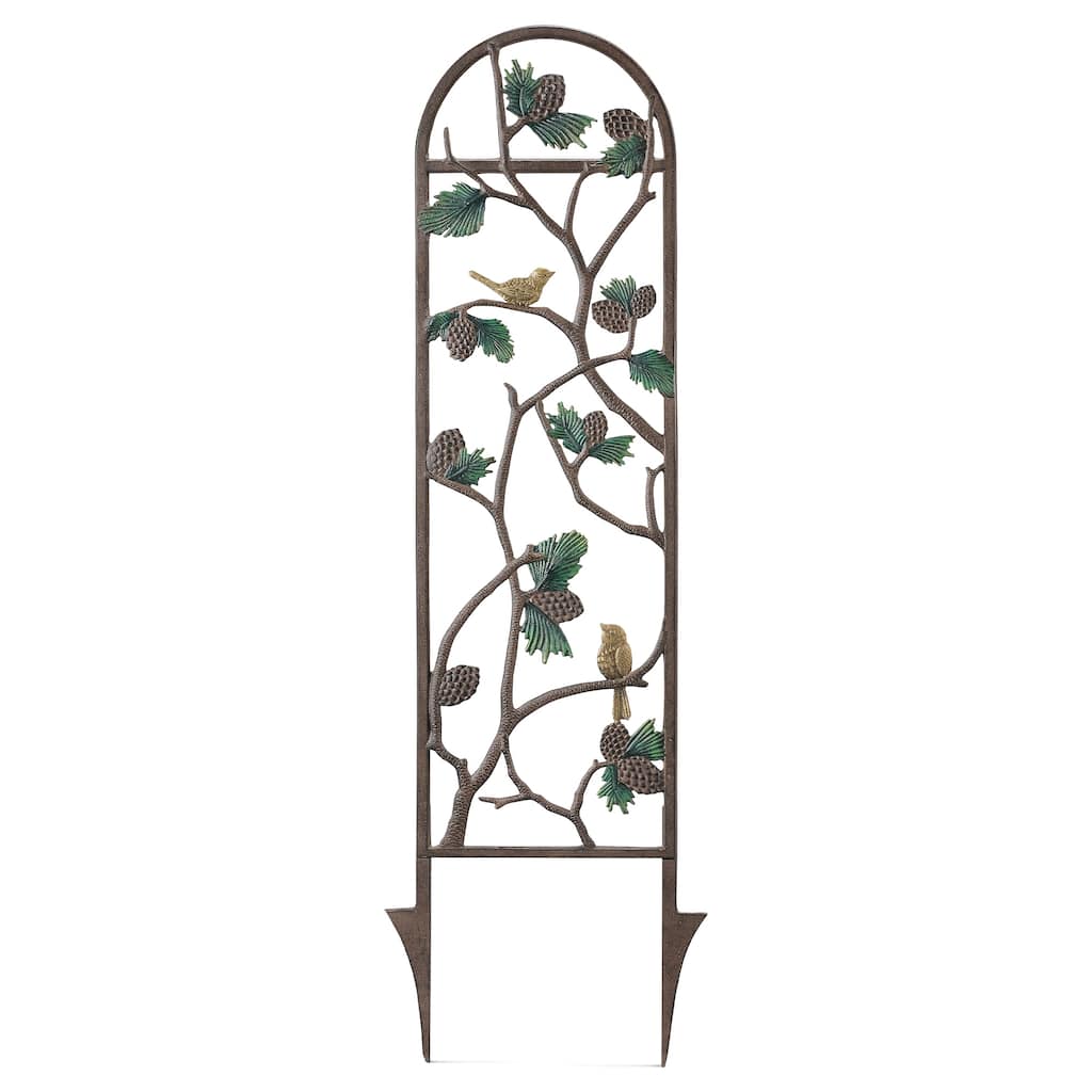 Spi Bird And Pinecone Trellis, 48" Metal Garden Trellis, Rustic - 42.5 X 13 X 1 inches