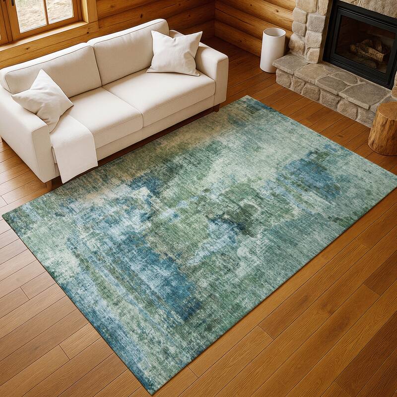 Machine Washable Indoor/ Outdoor Abstact Contemporary Chantille Rug