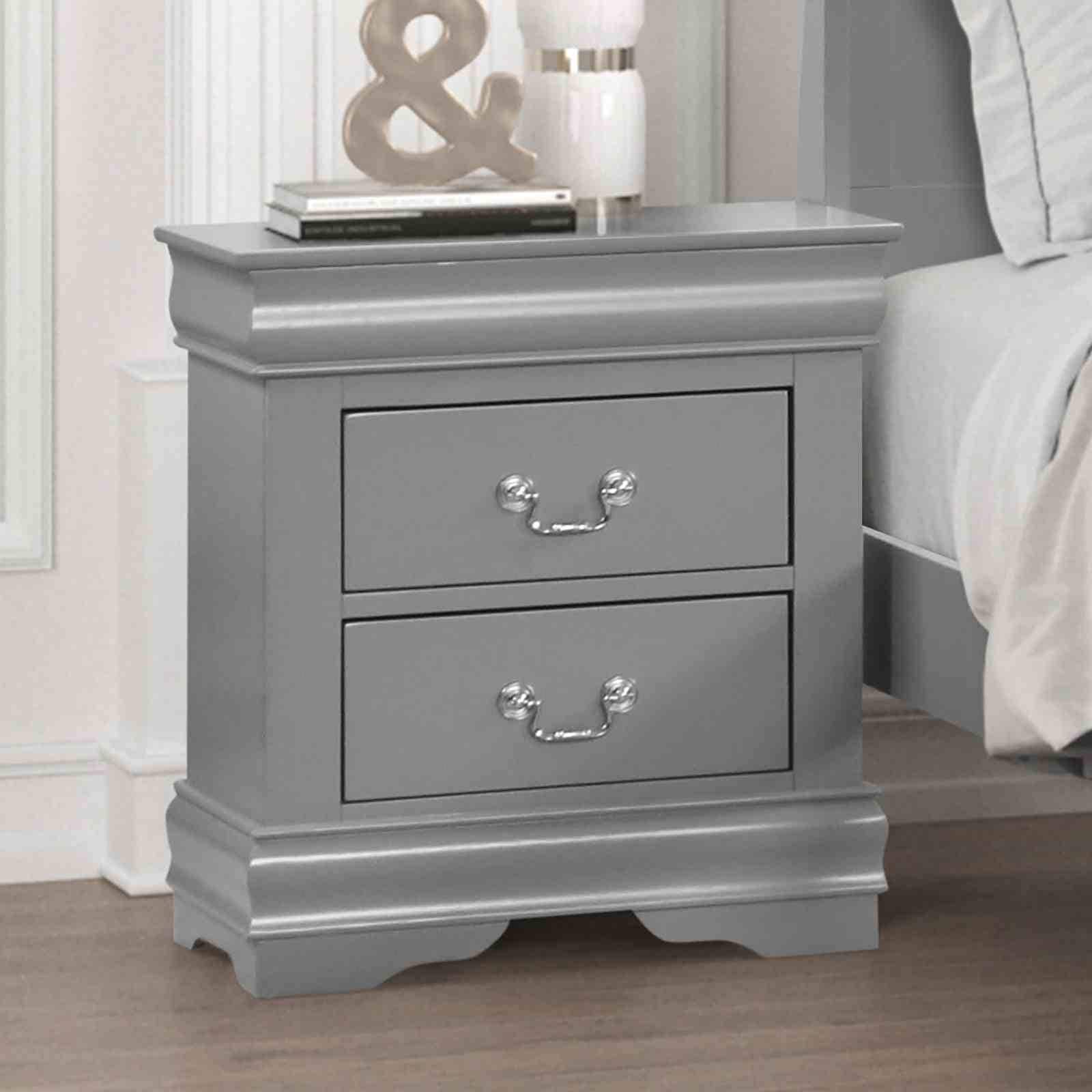 22" Fluted Nightstand with Charging Station, Modern End Table with 2 Drawers & Open Storage
