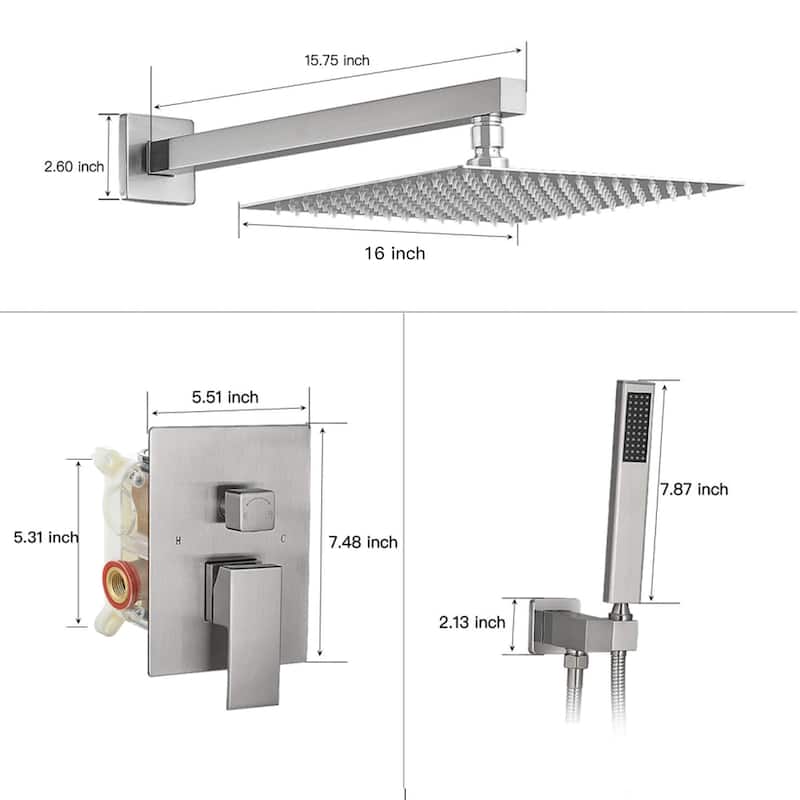 WIZ Wall Mount Rectangle Shower Head with Hand Shower Faucet