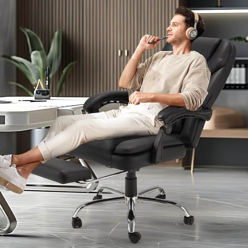 Ergonomic 6-Point Massage Office Chair with Heating, Reclining Function, Retractable Footrest, and Adjustable Armrests