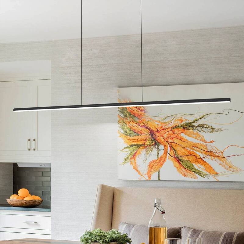Minimalist Modern Dimmable Kitchen Island Light Linear Chandelier - W41" - Black/White light