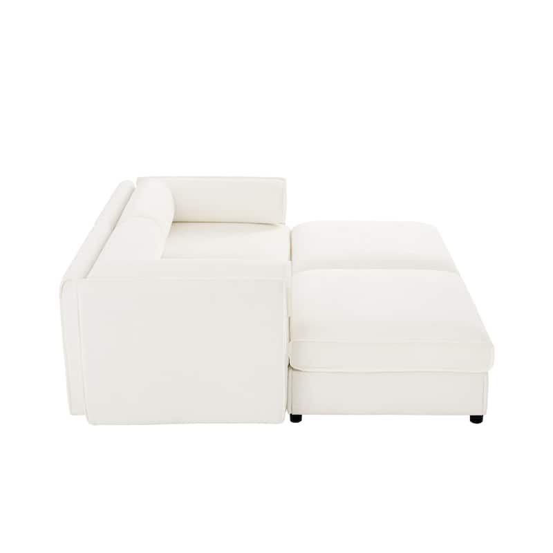 75.5" 2-Seater Chenille Sofa with 2 Ottoman Storage Seats, Cylindrical Backrest and Modular Design