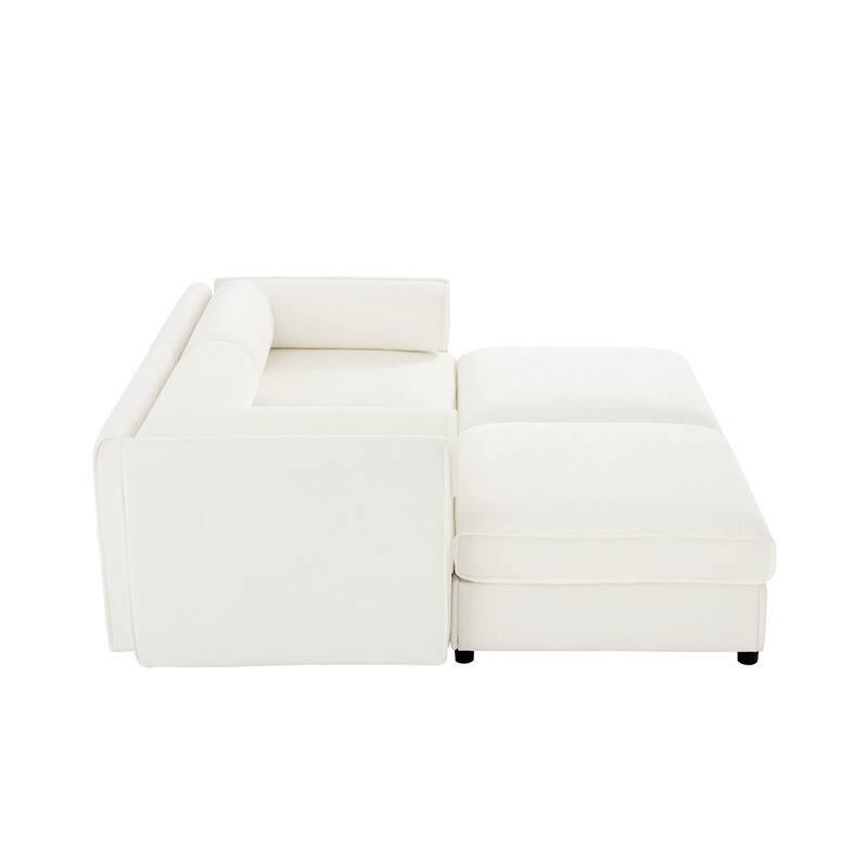 Upholstered Leisure Couch with Hidden Storage, Luxurious Sectional Sofa for Living Room, 75.5" Chenille Loveseat with 2 Ottomans