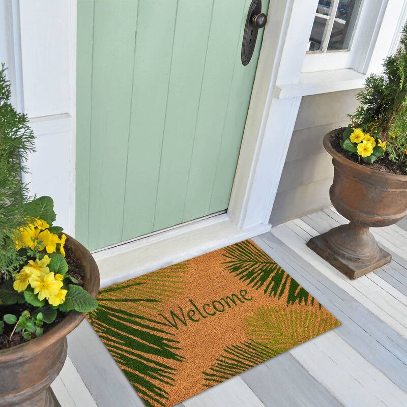 Liora Manne Natura Palm Border Outdoor Mat Green 18"X30" - 18" x 30" - Green