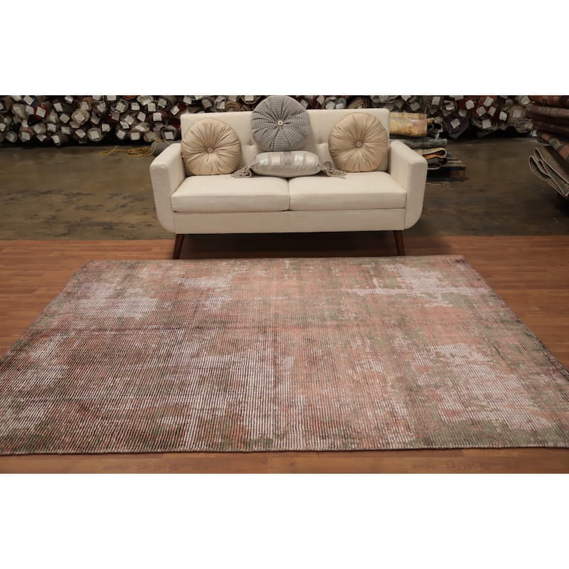 Hand Knotted Oriental Viscose Silk Carpet Modern Abstract Oranges & Rust Abstract Area Rug - 7' 10'' X 5' 11''