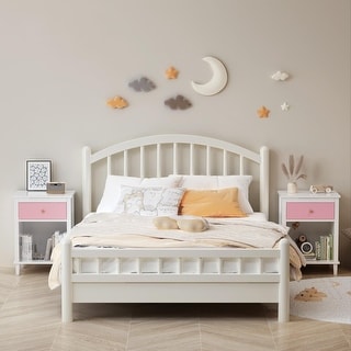 Wooden Nightstand with One Drawer One Shelf for Kids, Adults, Pink