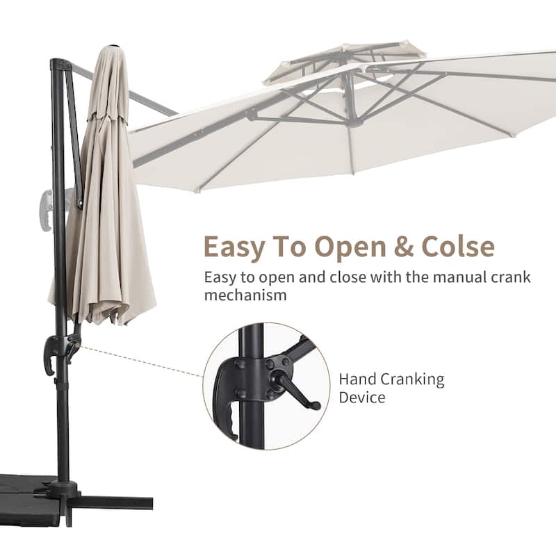 Autlaycil 10FT Cantilever Patio Umbrella with Base Included 360 Rotation Large Offset Hanging Outdoor Shade