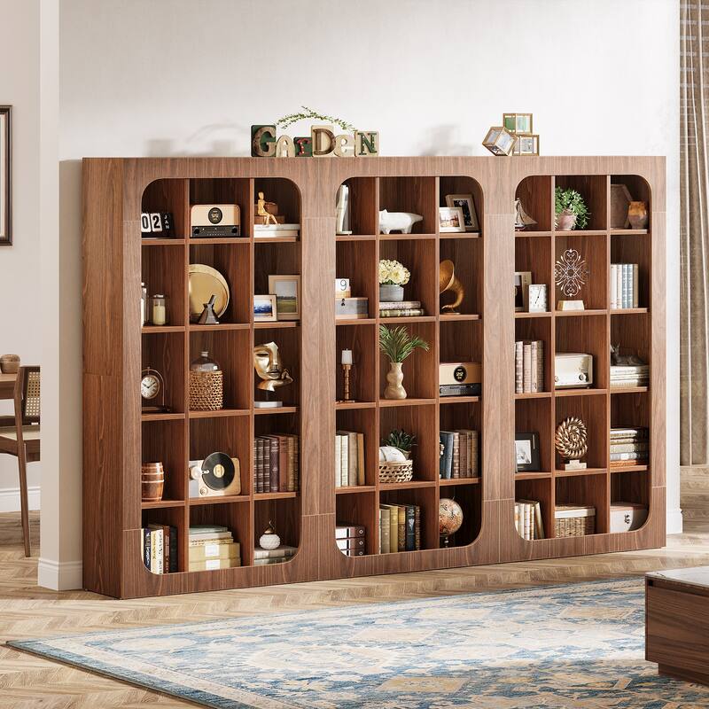 70.8-Inch Rustic Cube Bookshelf with 15 Open Shelves