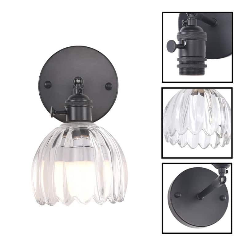 Remote Control wall sconce black battery powered wall lights brass, glass, iron sconce lamp
