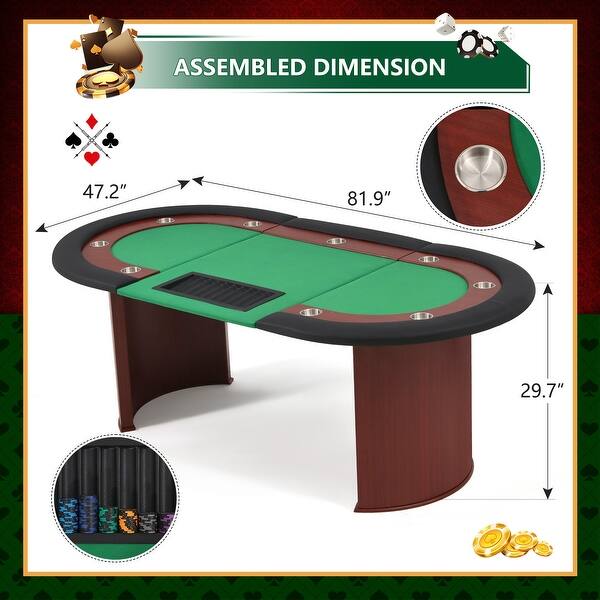 EROMMY 10 Player Oval Poker Table – Texas Hold'em Wood Grain Card Table ...