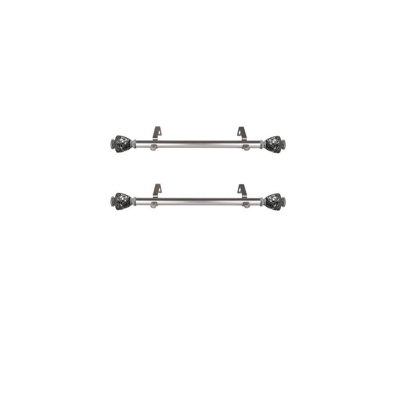 Steel Curtain Rods Set - 12-20 Inch Rods with Finials - Satin Nickel Drapery Rods for Windows - M