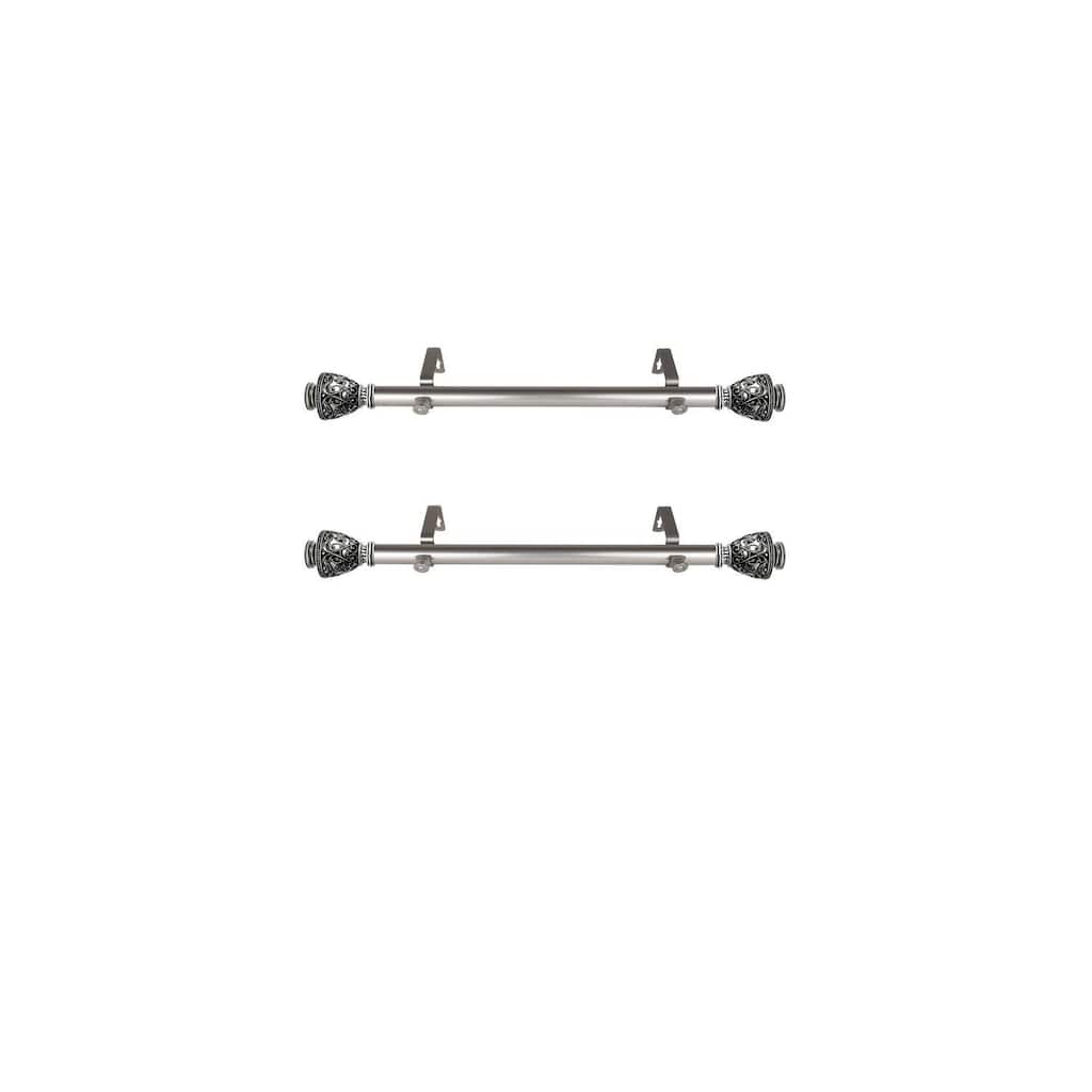 Steel Curtain Rods Set - 12-20 Inch Rods with Finials - Satin Nickel Drapery Rods for Windows - M