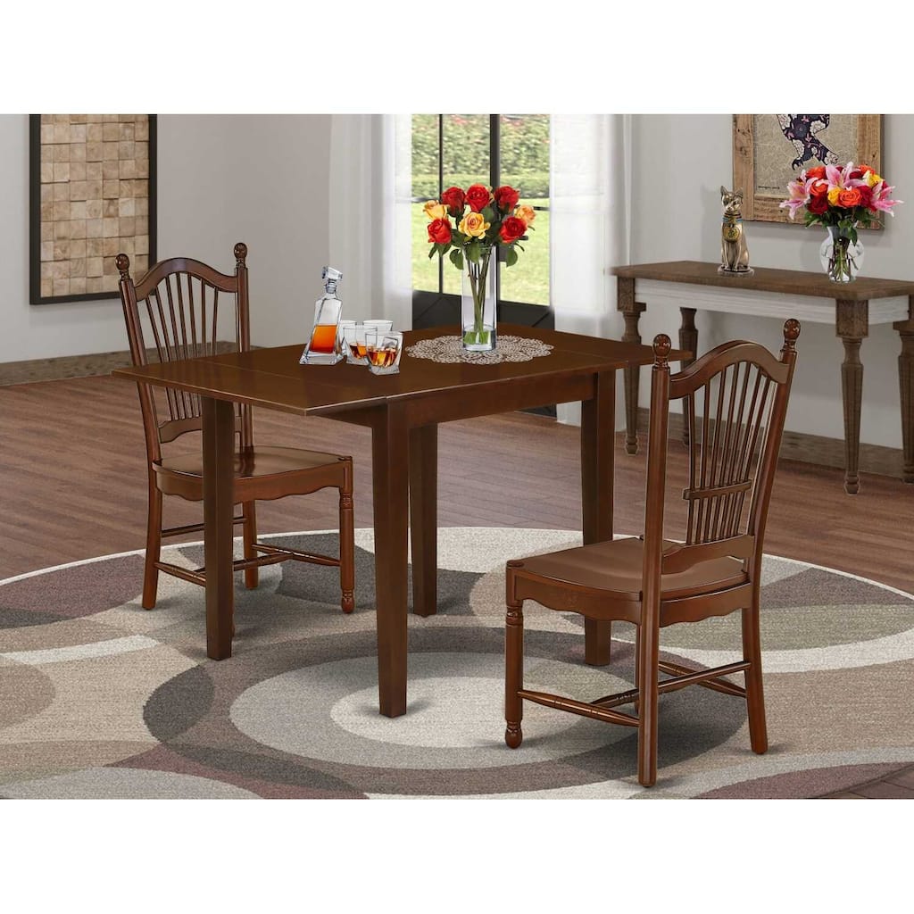 HomeStock 3-Piece Mahogany Finish Solid Wood Top Dining Table Set