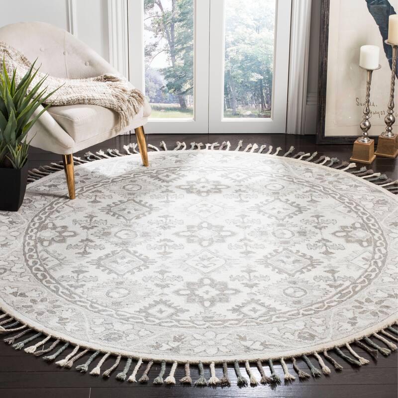 SAFAVIEH Handmade Aspen Fortunee & Eclectic Floral & Botanical - 7' x 7' Round - Light Grey/Grey - Runner/Round