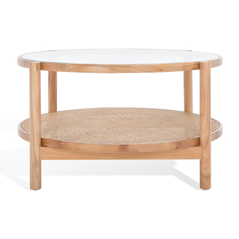 SAFAVIEH Couture Karyna 2-Tier Rattan/Glass Coffee Table - 35"W x 35"D x 18"H