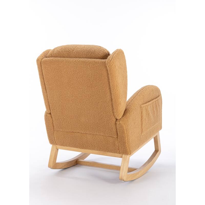 Modern Teddy Fabric Rocking Chair With Packet Wood Leg