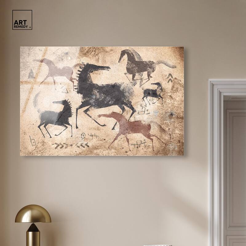 Cave Drawing Horses Acrylic by Art Remedy, Ready to Hang
