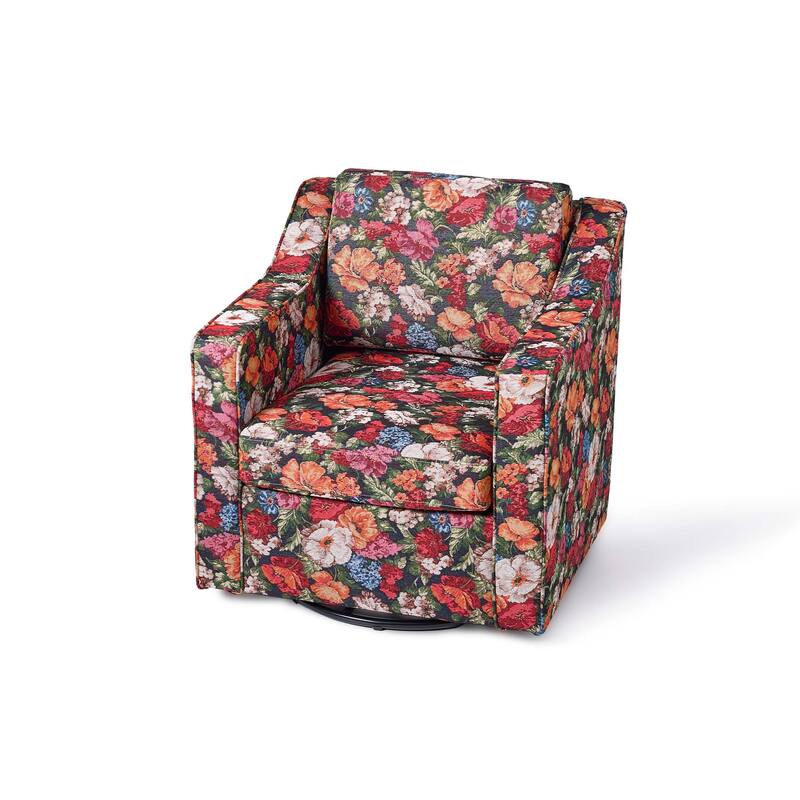Patterned Linen Swivel Armchair Floral Accent Chair for Living Room