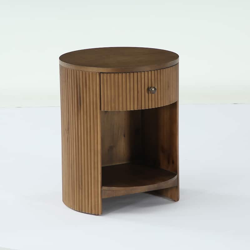 19.68-Inch Round End Table with Drawer, Wooden Sofa Side Table, Circle Nightstand for Bedroom, Living Room - 1-Piece