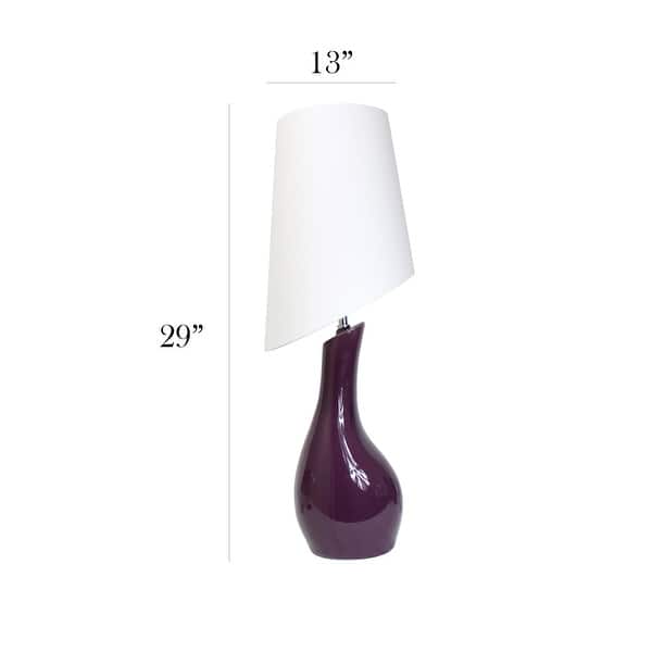 Curved Purple Ceramic Table Lamp with Asymmetrical White Shade