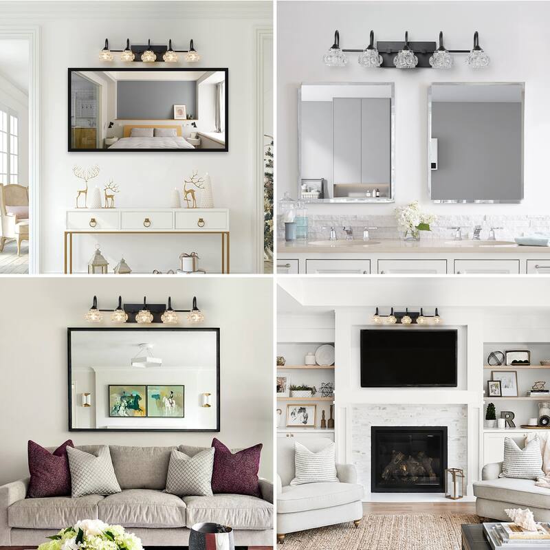 Patterned Glass Bathroom Vanity Light 3/4/5-Light Black