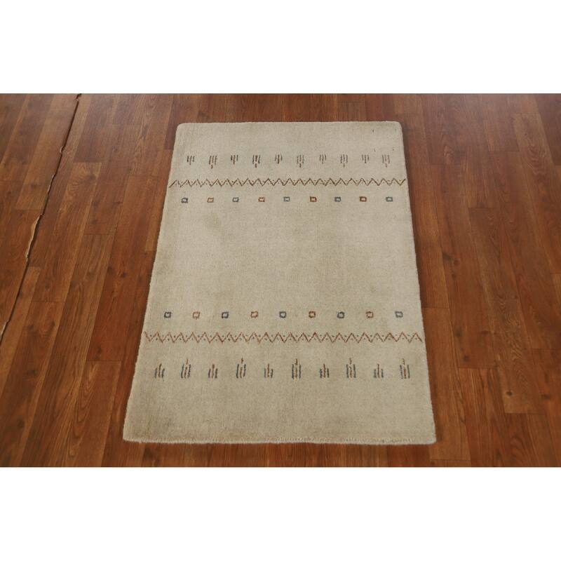 Hand Knotted Oriental 100% Wool Carpet Tribal Tribal Beige & Ivories Gabbeh Area Rug - 3' 0'' X 2' 0''