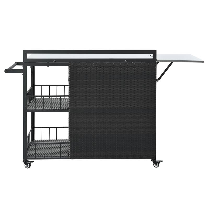 Roomfitters 63.5" Outdoor Kitchen Island Grill Cart with Foldable Side Tabletop and Ample Storage, Dark Brown