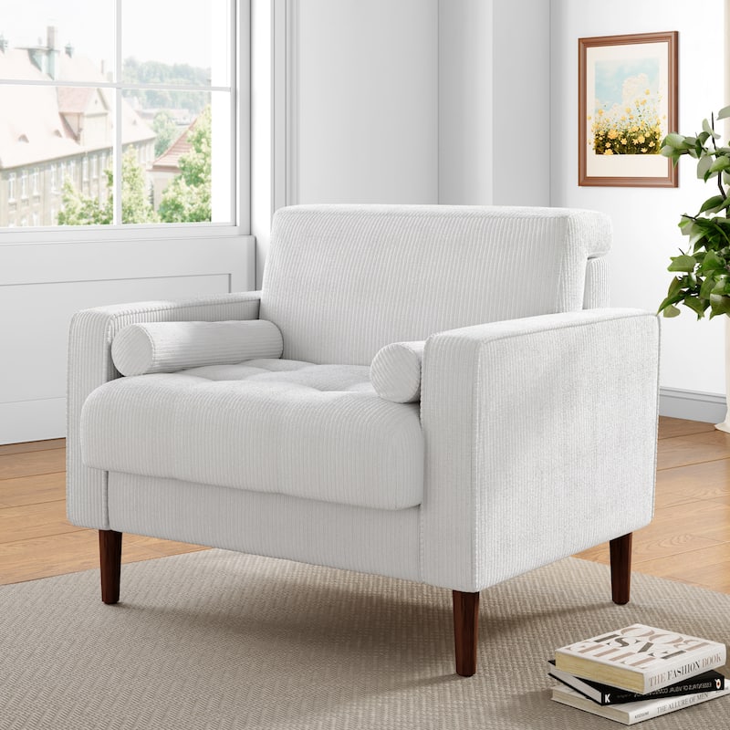 Evalina 34" W Modern Upholstered Corduroy Square Tufted Club Chair