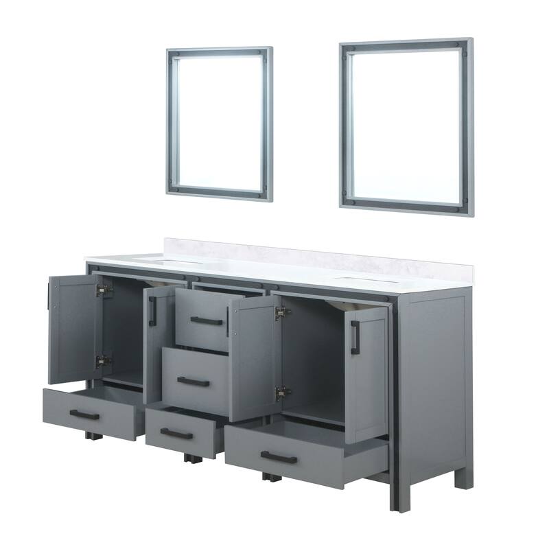 Ziva 72 in W x 22 in D White Double Bath Vanity, White Quartz Top and 30 in Mirrors