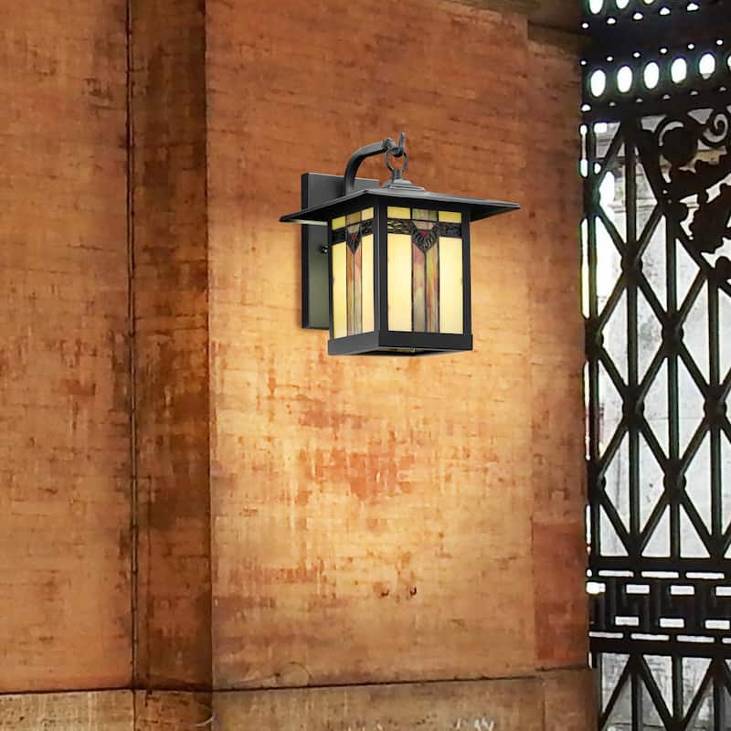 Bawe Ivory and Green Stained Glass Black Light Fixture by Havenside Home - 9x10.75x11.75