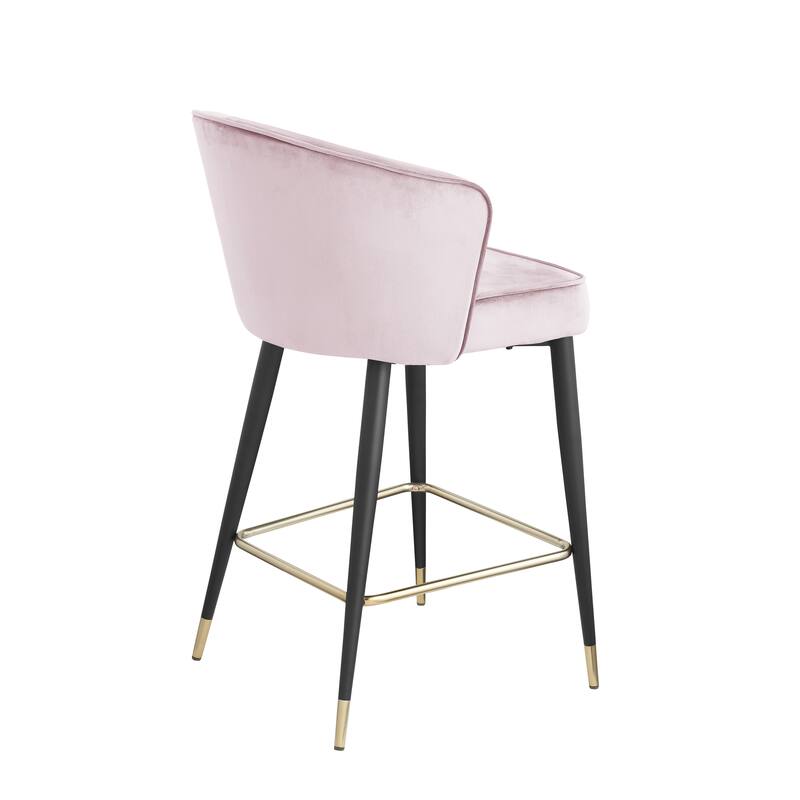 2pcs Velvet Upholstered Counter Height Stool with Deep Channel Tufting and Gold Tipped, Black Metal Legs - N/A