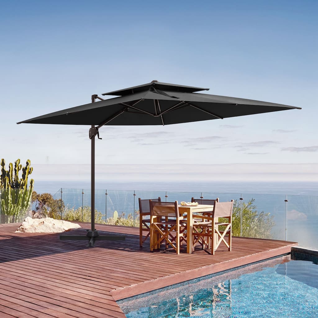 Outdoor 10FT Square Adjustable Offset Cantilever Patio Umbrella