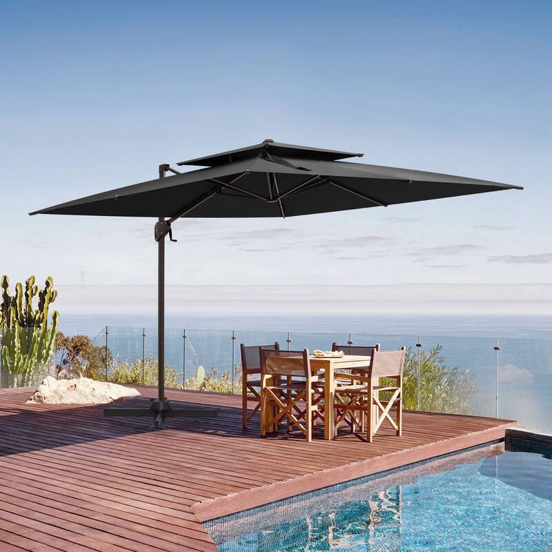 Outdoor 10FT Square Adjustable Patio Cantilever Offset Umbrella