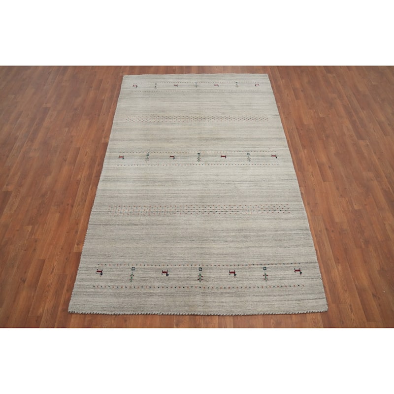 Hand Knotted Oriental 100% Wool Carpet Tribal Animal Pictorial Greys & Charcoal Gabbeh Area Rug - 7' 10'' X 4' 11''