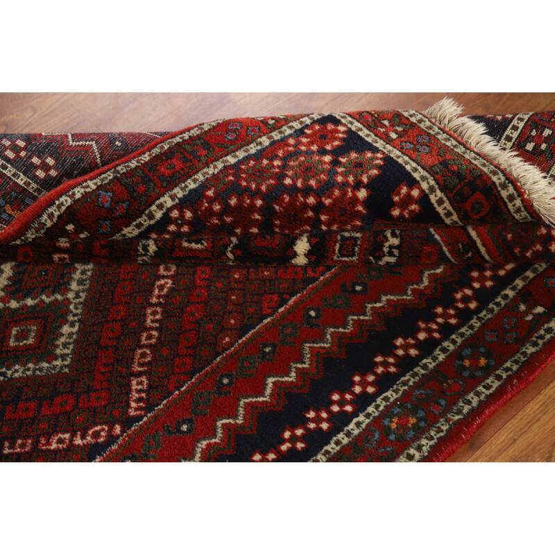 Hand Knotted Oriental 100% Wool Carpet Traditional Geometric Red Sirjan Area Rug - 4' 8'' X 3' 3''