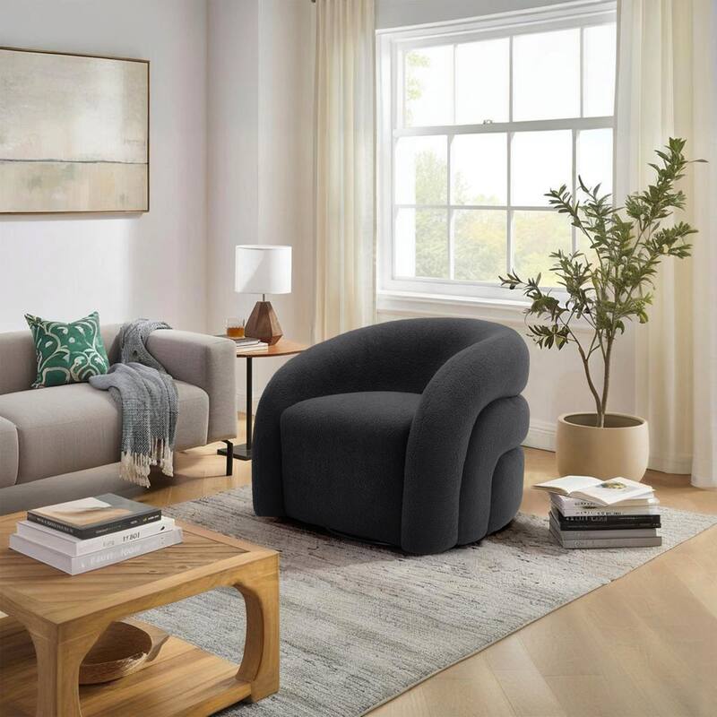 Upholstered Boucle Swivel Accent Chair - Dark Grey