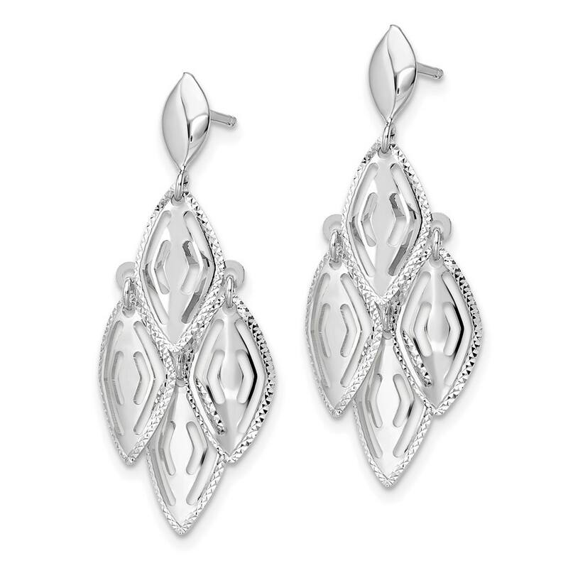Curata 14k White Gold Polished Sparkle Cut Post Dangle Chandelier Earrings 35mm long